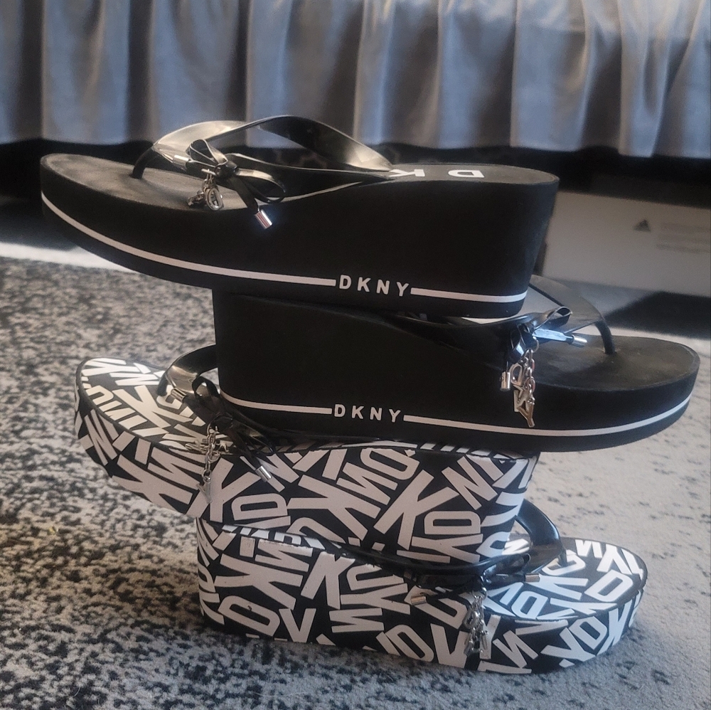 2 Pair of DKNY Black and White Women's Platform Sandals Worn Twice.